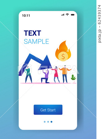 businesspeople frustrated about flaming dollar symbol falling down economic arrow financial crisis bankrupt investment failure risk concept full length smartphone screen mobile app copy space businesspeople frustrated about flaming dollar symbol falling down economic arrow financial crisis bankrupt investment failure risk concept full length smartphone screen mobile app copy space 62439374