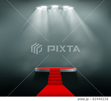 Round podium or stage with red carpet 62440228