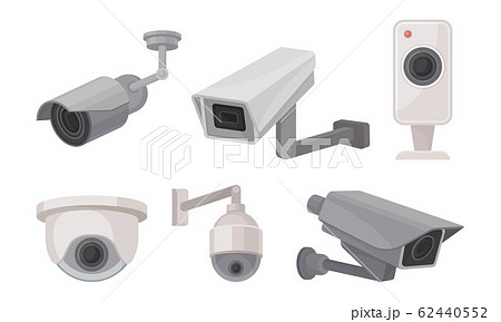 Video Monitoring Cameras and Equipment for Security System Vector Set 62440552