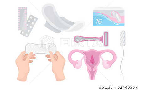 Intimate Woman Hygiene with Sanitary Towels and Tampons Vector Set Intimate Woman Hygiene with Sanitary Towels and Tampons Vector Set 62440567