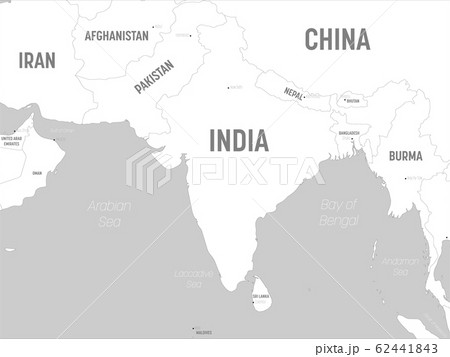 India Map With Sea Names South Asia Map - White Lands And Grey Water.... - Stock Illustration  [62441843] - Pixta