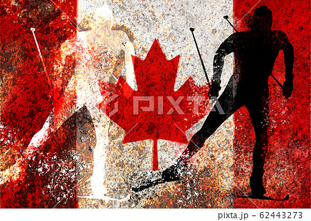 Cross country skiing silhouette on a Canada flag Cross country skiing silhouette on a Canada flag 62443273