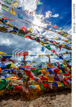 Prayer flags with Buddhist mantra on them at Kunzum La Prayer flags with Buddhist mantra on them at Kunzum La 62444096
