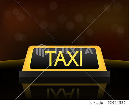 Yellow taxi car roof sign at night. Vector stock illustration. 62444522
