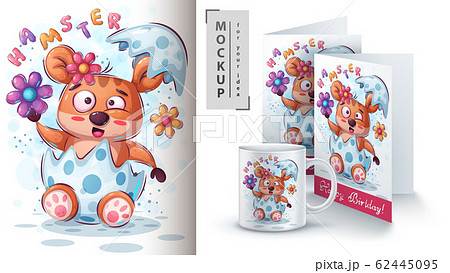 Hamster with flower poster and merchandising. Hamster with flower poster and merchandising. 62445095