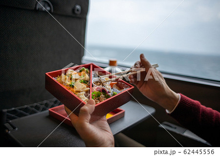旅行中の電車内で食べる駅弁 旅行中の電車内で食べる駅弁 62445556