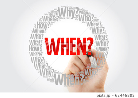 WHEN? Question, word cloud background WHEN? Question, word cloud background 62446885