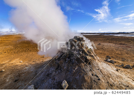 Namafjall Hverir geothermal area in Iceland. Aerial view 62449485