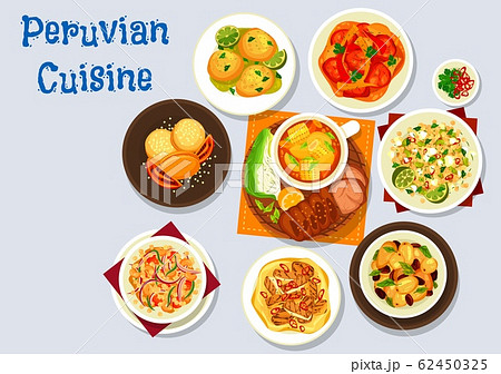 Peruvian meat and vegetable dishes with cookies Peruvian meat and vegetable dishes with cookies 62450325