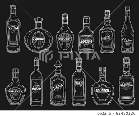 Wine, tequila, vodka, cognac alcohol drink bottles Wine, tequila, vodka, cognac alcohol drink bottles 62450326