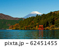 Red torii gate on the shore of Lake Ashi, near Mount Fuji in Hakone, Japan. 62451455