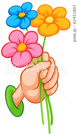 Hand holding colorful flowers on white background 62451807