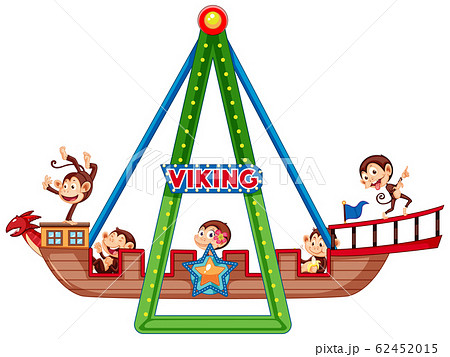 Cute monkeys riding on viking ship 62452015