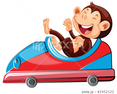 Happy monkey riding on toy car 62452122