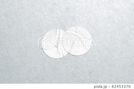 Blank two white round adhesive sticker mock up textured wall Blank two white round adhesive sticker mock up textured wall 62453370