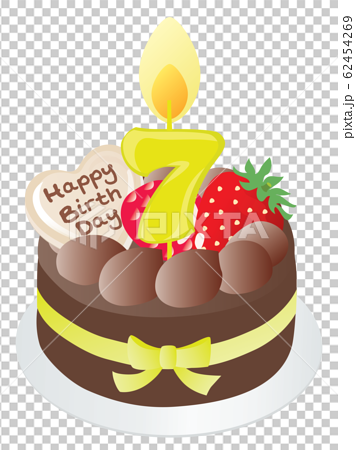 お誕生日のチョコレートケーキと7歳の数字のキャンドルのイラスト素材