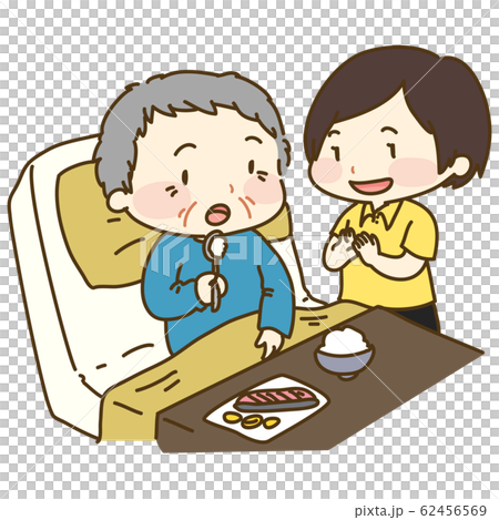 食事のサポートをする看護師のイラスト素材