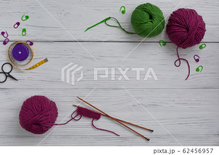 Background with knitting and crocheting tools and 62456957