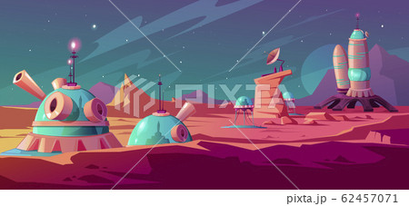 Landscape of Mars surface with colony buildings Landscape of Mars surface with colony buildings 62457071