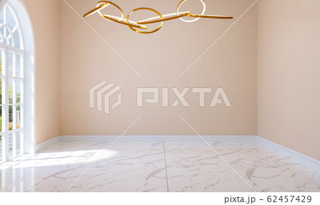 Interior of Modern Classic Style Empty Room with Marble Floor, Ceiling Lamp and Arch Door, 3D Rendering  62457429
