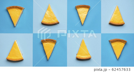 Cheesecake slices collage with blue colored 62457633