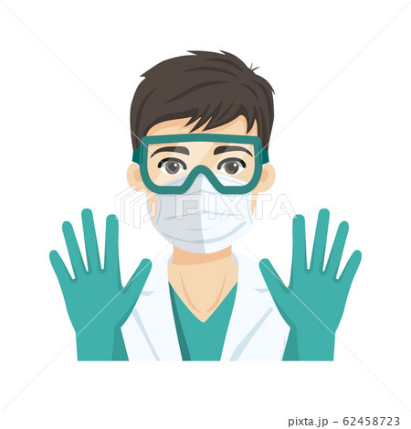 Young male doctor with mask, glasses and gloves 62458723