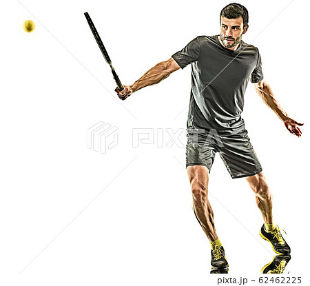 mature tennis player man full length backhand isolated white background 62462225