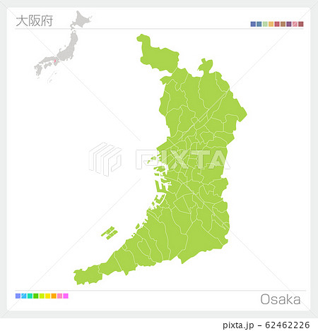 大阪府の地図 Osaka 市町村 区分け のイラスト素材