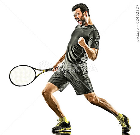 mature tennis player man happy winner strong powerful isolated white background 62462227