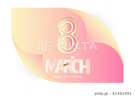 8 March International women's day. Greeting card with shining glitter, gold ribbon and sign eight. Flat vector illustration EPS10 8 March International women's day. Greeting card with shining glitter, gold ribbon and sign eight. Flat vector illustration EPS10 62462993