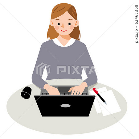 パソコンに向かう若い女性のイラスト素材