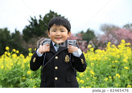 ランドセル姿の男の子in菜の花畑 62465476