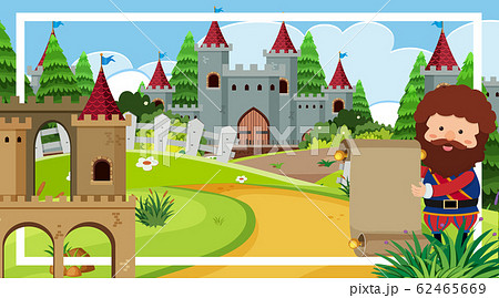 Scene with man standing by the castle towers 62465669