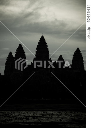 The silhouette shadow of Angkor wat temple an iconic landmark of Siem Reap, Cambodia. 62466414