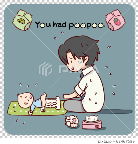 新爸爸困惑於換尿布的嬰兒（背景色） 62467589