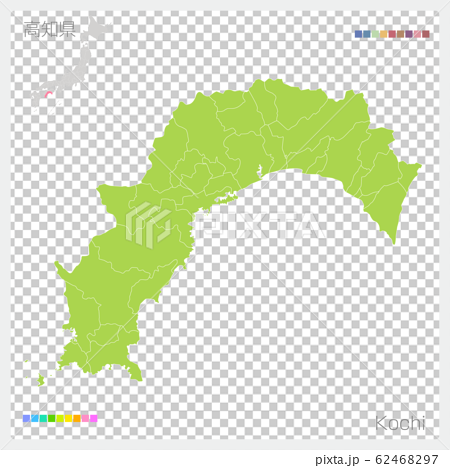 高知県の地図 Kochi 市町村 区分け のイラスト素材
