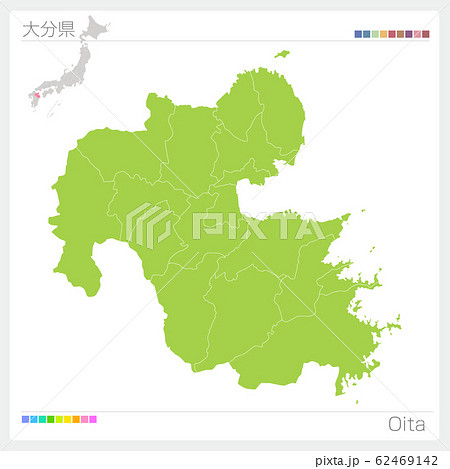 大分県の地図 Oita 市町村 区分け のイラスト素材