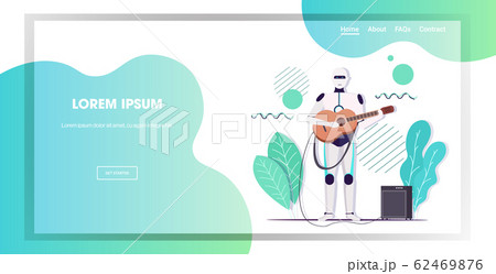 robot playing guitar robotic character guitarist artificial intelligence technology concept horizontal full length copy space 62469876