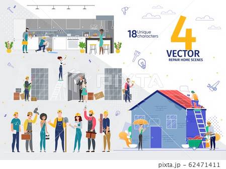 Home Repair, Renovation Company Work Vector Scenes 62471411