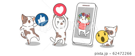 Cute cats are giving social media icon to the other cat who is in smartphone 62472266