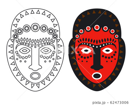 Tribal maya, african masks - outlune and color mask vector illustation 62473006