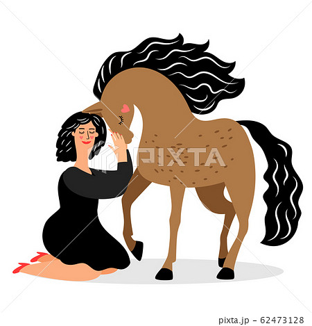 Young woman and horse vector illustration isolated on white 62473128