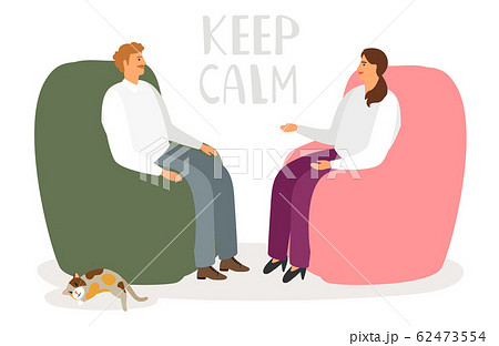 Man and woman are talking in a relaxed atmosphere. Keep calm vector concept Man and woman are talking in a relaxed atmosphere. Keep calm vector concept 62473554