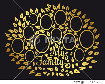Golden vintage genealogy tree. Genealogical family tree vector illustration on black background 62473765
