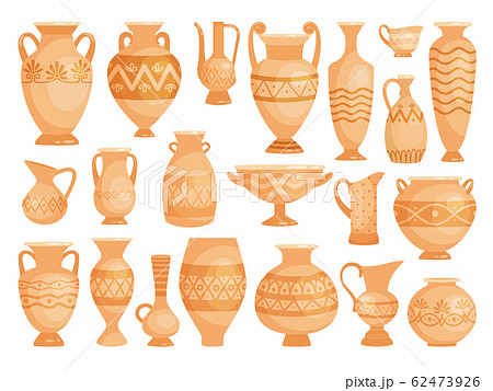 Greek vases. Ancient decorative pots isolated on white, vector old antique clay greece pottery ceramic bowls 62473926