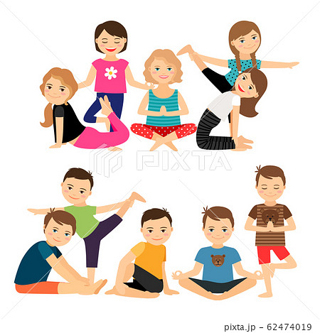 Kids groups in yoga poses - Stock Illustration [62474019] - PIXTA