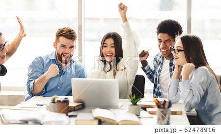 Yeah Overjoyed students celebrating successful final tests Yeah Overjoyed students celebrating successful final tests 62478916
