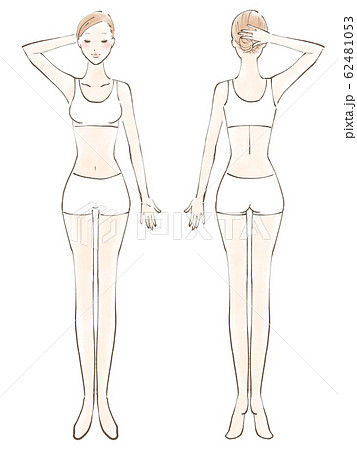 全身 女性 裸 目閉じる 片手あげ 服 白（カラー） 62481053