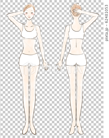 全身 女性 裸 目閉じる 片手あげ 服 白（カラー） 62481053