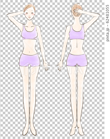 全身女性裸眼閉一隻手舉起衣服紫色（彩色） 62481055